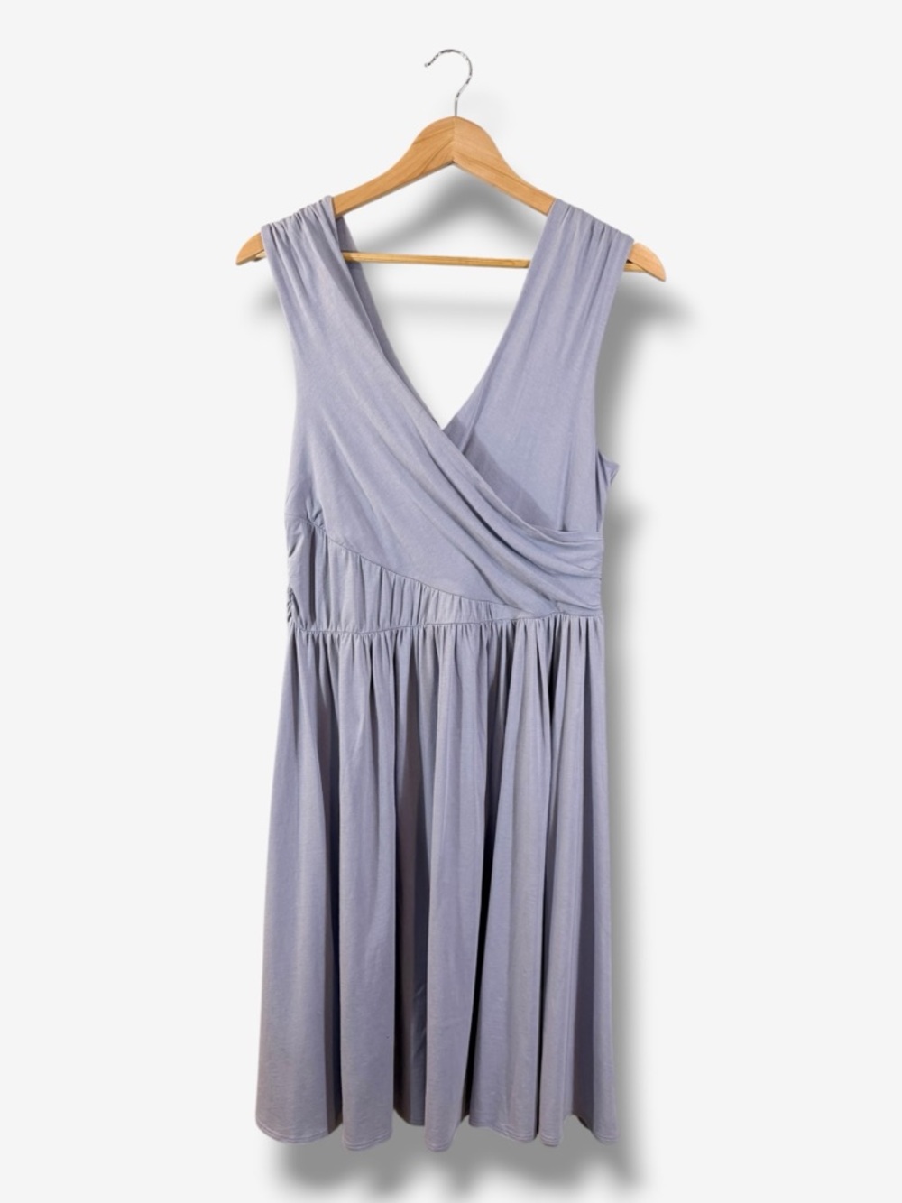 Garnet Hill Faux Wrap Knit Dress Size L Lavender Purple Sleeveless Fit & Flare